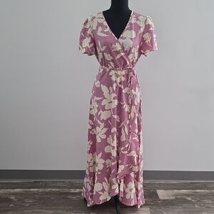 Pink and Purple Tiered Maxi Sundress with Flutter Sleeves